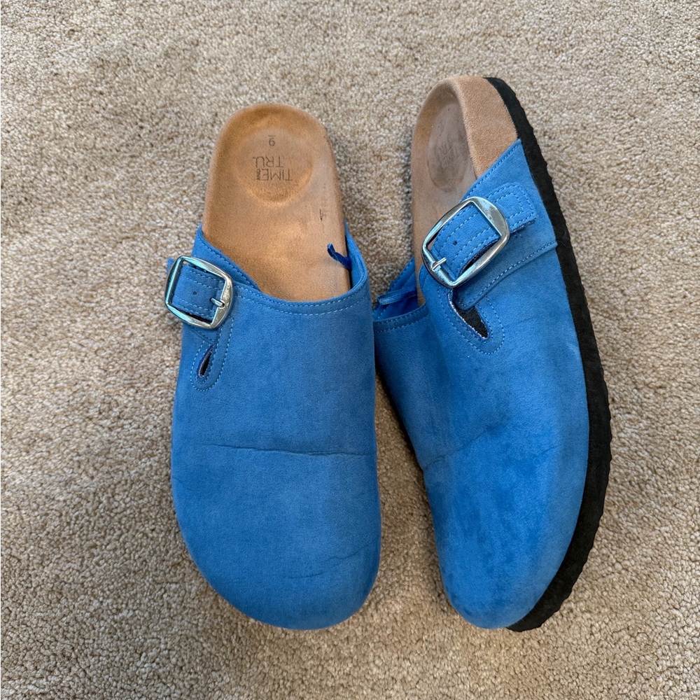 Blue faux Suede Clogs